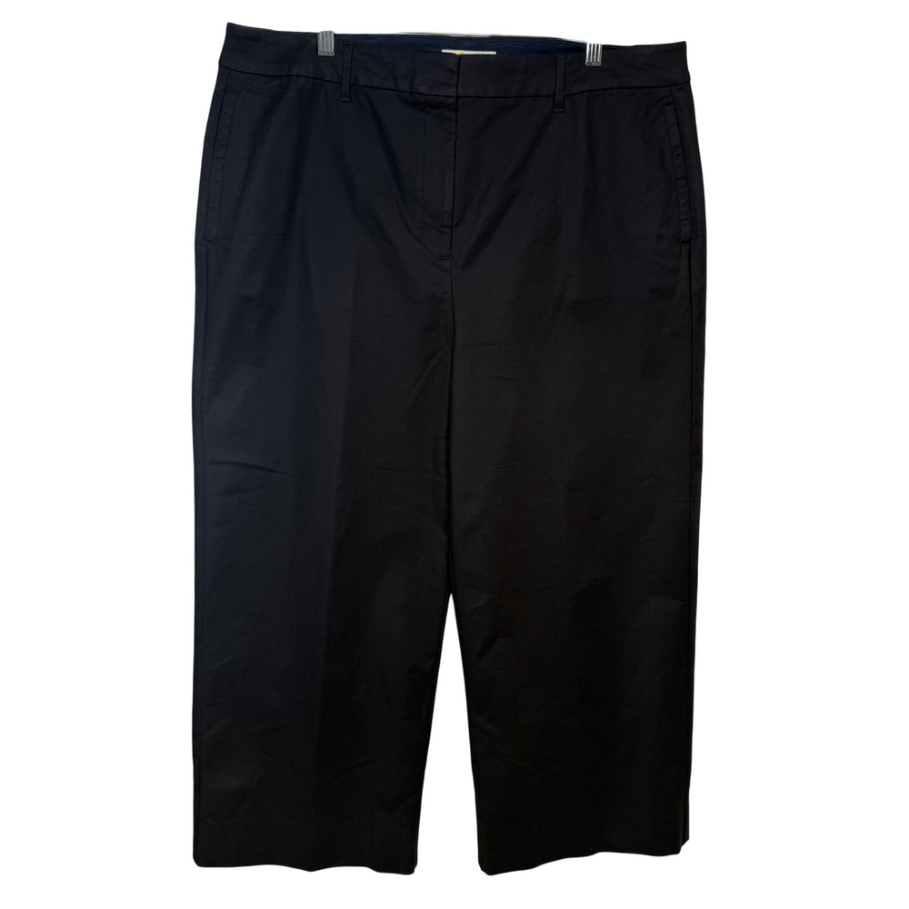 Boden Black Wide Leg Cropped Trousers 16R High Rise Cotton Stretch Pant Career